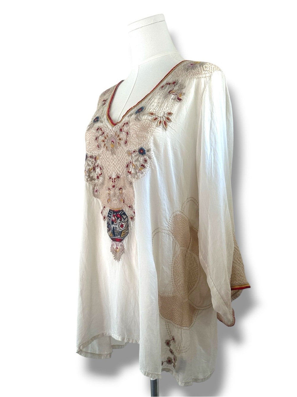 Johnny Was Embroidered V-Neck Cream Womens Tunic Top size Large - Picture 4 of 17